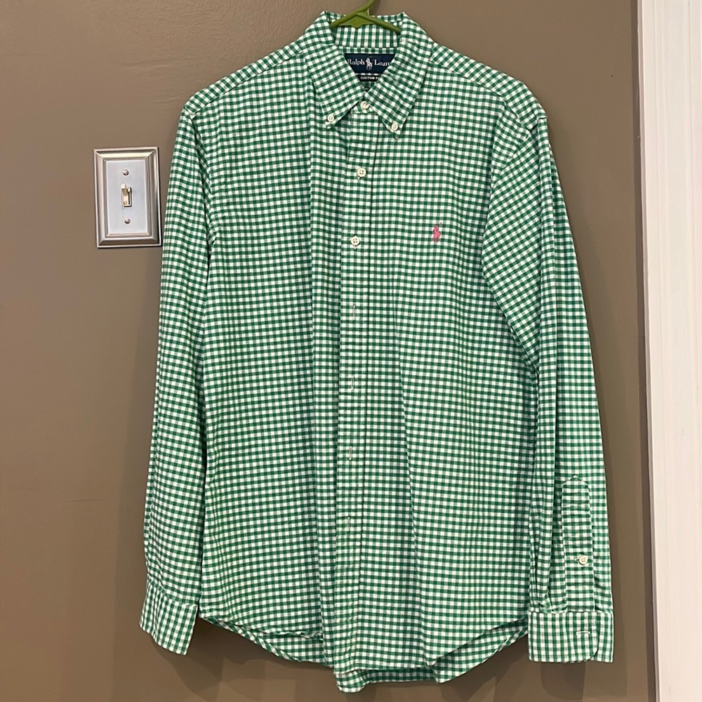 Polo Ralph Lauren Green Gingham Button Down Shirt - Medium Custom Fit